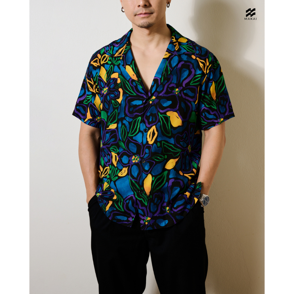 MAKAI เสื้อเชิ้ต เสื้อฮาวาย ผ้าเรยอน รุ่น SANTORINI Hawaiian Shirt