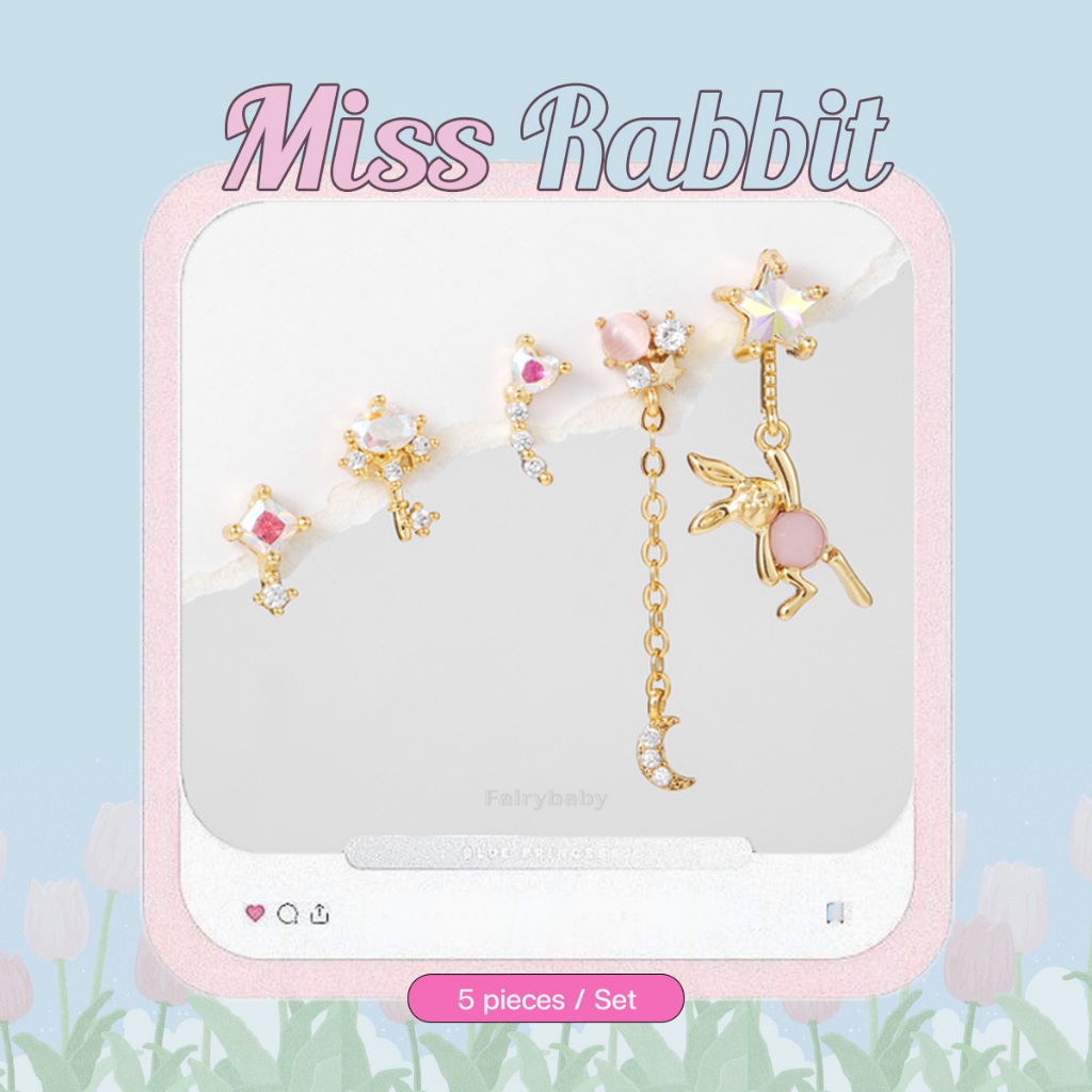 Fairybaby ต่างหู Miss Rabbit Set เซ็ทต่างหู 5 ชิ้น ต่างหูน่ารัก ต่างหูแฟชั่น (E3-018)