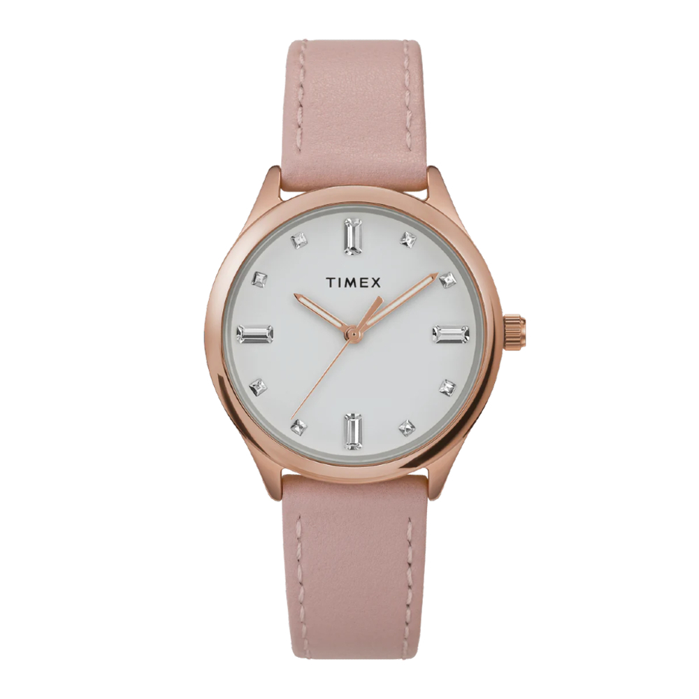 TIMEX TW2V76600 CLEARCRYSTAL นาฬิกาข้อมือผู้หญิง สายหนัง สีชมพู หน้าปัด 32 มม.