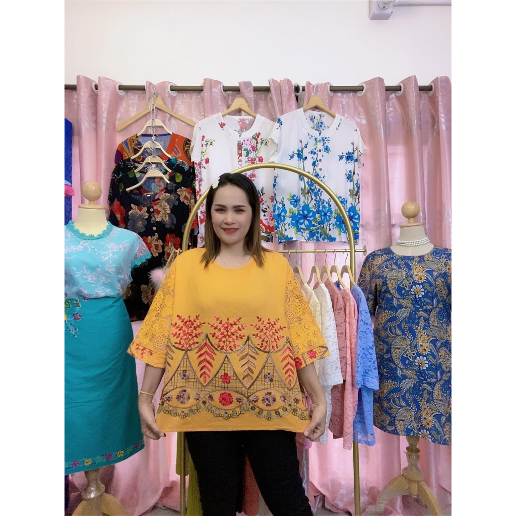 เสื้อสปันผู้หญิง เสื้อแฟชั่นผู้หญิง รอบอก52นิ้ว แขนสั้น ลายปัก รุ่น9901