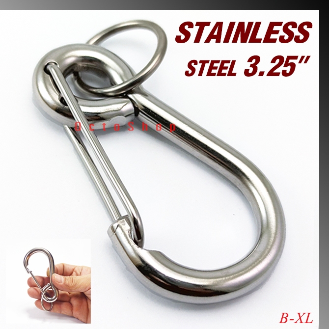 พวงกุญแจ สแตนเลสแท้ ใหญ่ Big CARABINERS สแน็ปลิงค์ พวงกุญแจรถยนต์ มอเตอร์ไซค์ กุญแจบ้าน กระเป๋า กางเกง B-XL 3.25" (145)