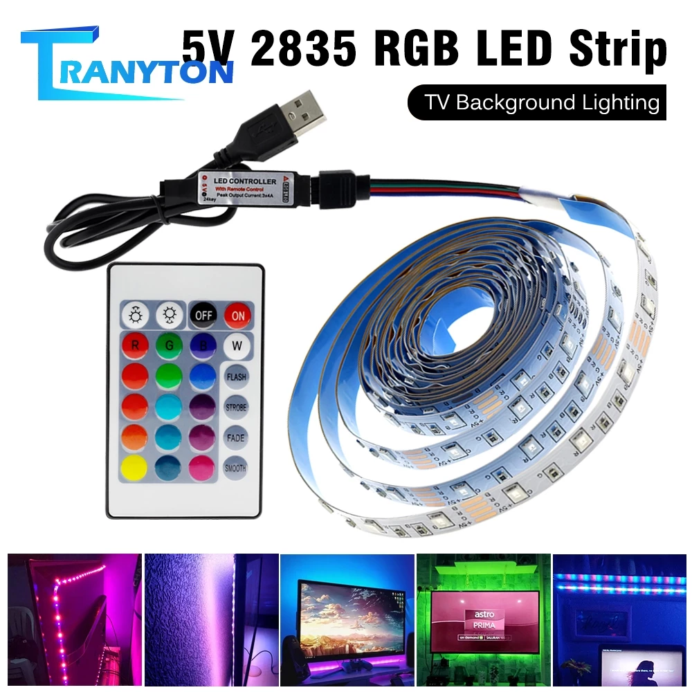 ีไฟเส้น USB 5V LED RGB 2835 ไฟแต่งห้อง ไฟติดห้อง ไฟตกแต่งห้อง เปลี่ยนฟรี รีโมท24key มีหลายขนาดให้เลือก ติดตั้งหลังทีวี