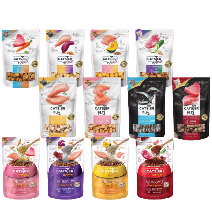 [ขนมแมว]Catster Play Freeze Dried Treats & Toppers for Cats ขนมและทอปปิ้งฟรีซดาย ขนาด 40 - 50 กรัม