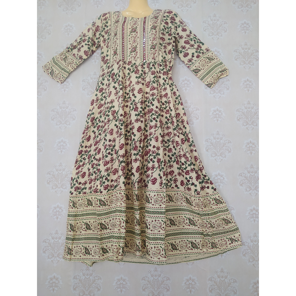 Indian Women Long Anarkali Heavy Rayon Fabric with thread embroidery and Mirror work