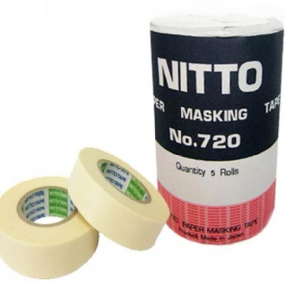 (1แถว5ม้วน) เทปลอกลาย​ nitto720 นิตโต้ เทปย่นพ่นสี ขนาด3/4นิ้ว ยาว18เมตร