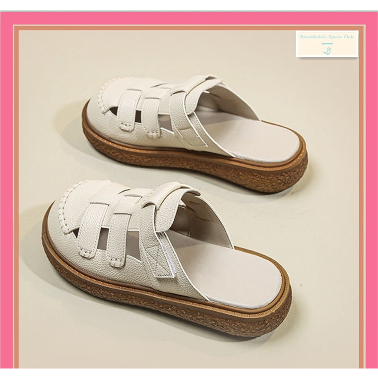 New Fashion Sandals Baotou รองเท้าแตะและรองเท้าแตะของผู้หญิงฤดูร้อนแจ๊กเก็ตสไตล์ญี่ปุ่นวิทยาลัยส้นหนารองเท้าหัวแม่เท้