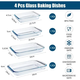 ถาดอบแก้ว ถาดอบอาหาร แก้ว ไมโครเวฟได้สามารถ เข้าเตาอบได้ Glass Baking Dishes 4pcs 1L 1.5L 2L 3.5L