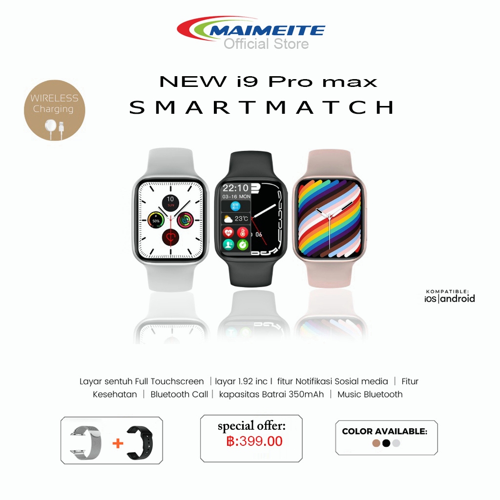 MAIMEITE สมาร์ทวอทช์กันน้ำ Sports Bluetooth 1.92นิ้ว รองรับการสัมผัสแบบเต็มหน้าจอ การวัดออกซิเจนในเลือด รองรับภาษา