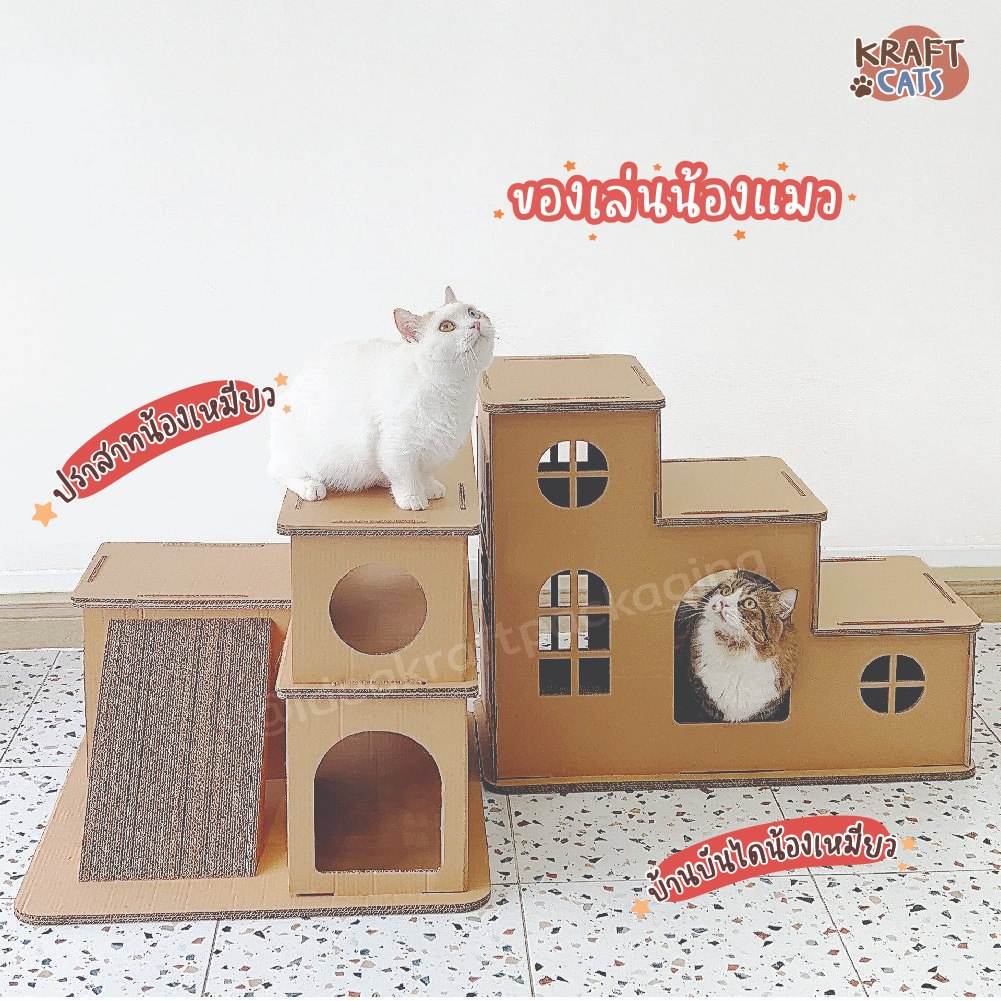 IDEACAT บ้านบันไดน้องเหมียว ของเล่นแมว ที่ฝนเล็บแมว กระดาษลูกฟูก