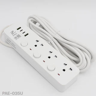 ปลั๊กไฟ ปลั๊ก PAE ปลอดภัย มอก.แท้ 2USB+2Type-C 2300W มีเบรกเกอร์ตัดไฟ ความยาว 3,5,10 เมตร สวิตซ์แยก