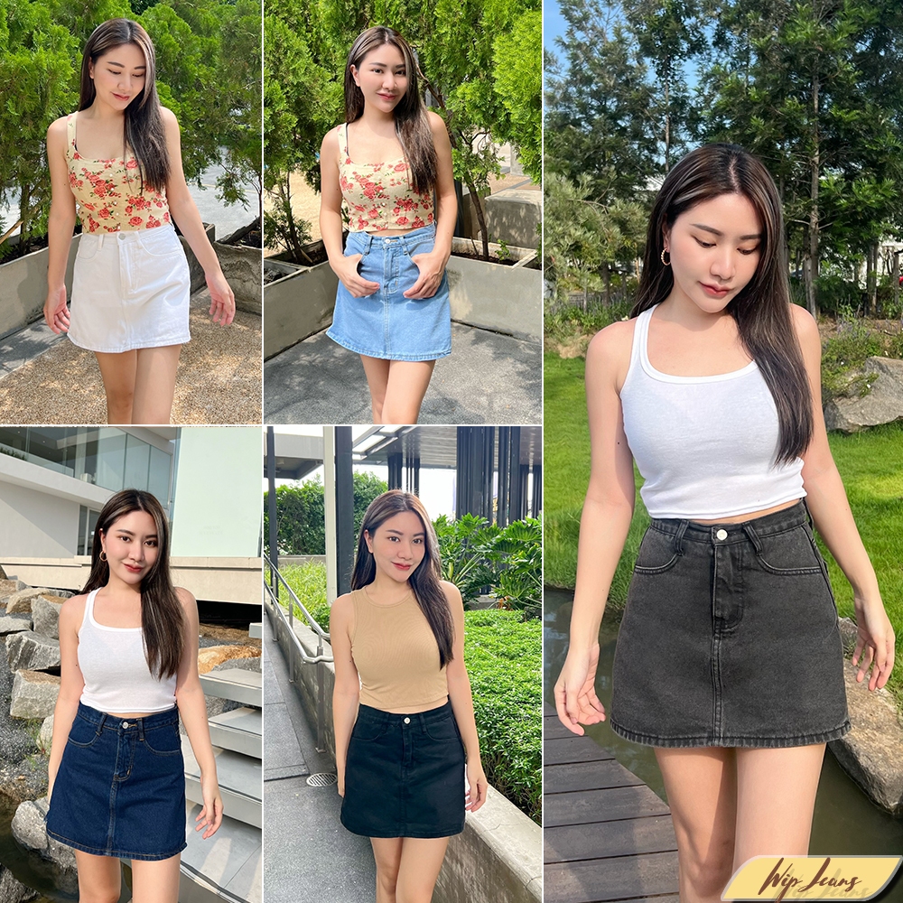 WIPJEANS 🌱 กระโปรงกางเกงยีนส์ผู้หญิงเอวสูงเกรดดีอยู่ทนเก็บทรงสวย ผ้าไม่ยืดเก็บทรงสวยมีไซส์ใหญ่S-5XL 🌱