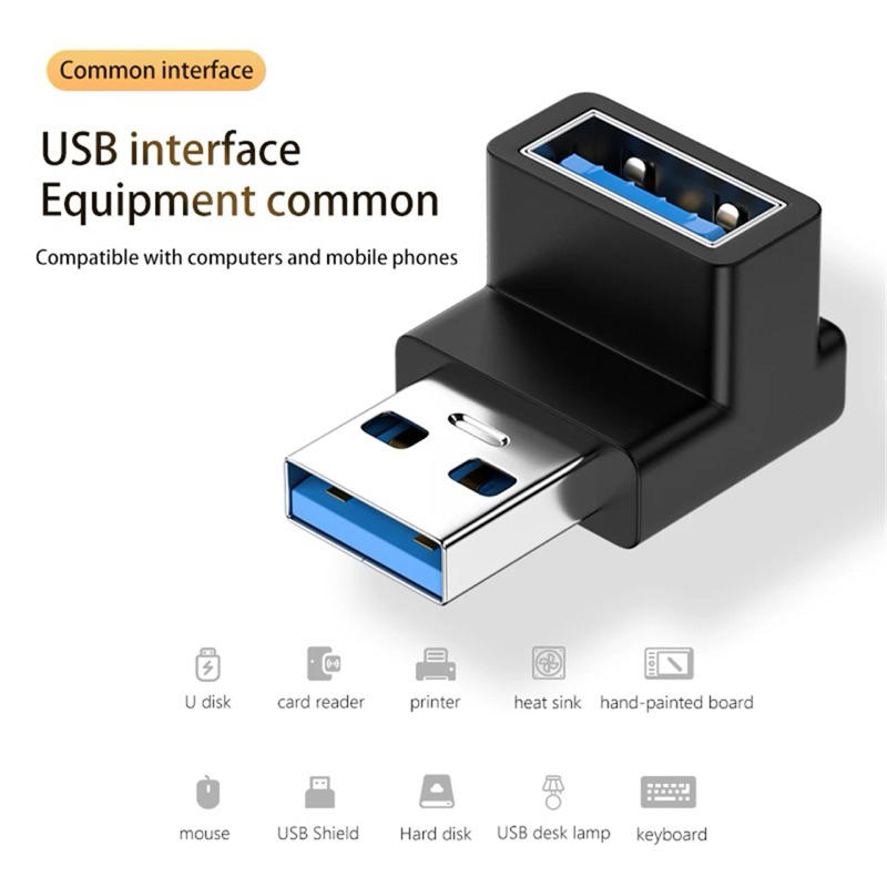 อะแดปเตอร์ต่อ USB 3.0 To USB M/F มุมฉาก90องศาขั้วต่อ USB 10Gbps สำหรับตัวแปลงปลั๊กต่อสำหรับพีซีตัวผู้เป็นตัวเมีย