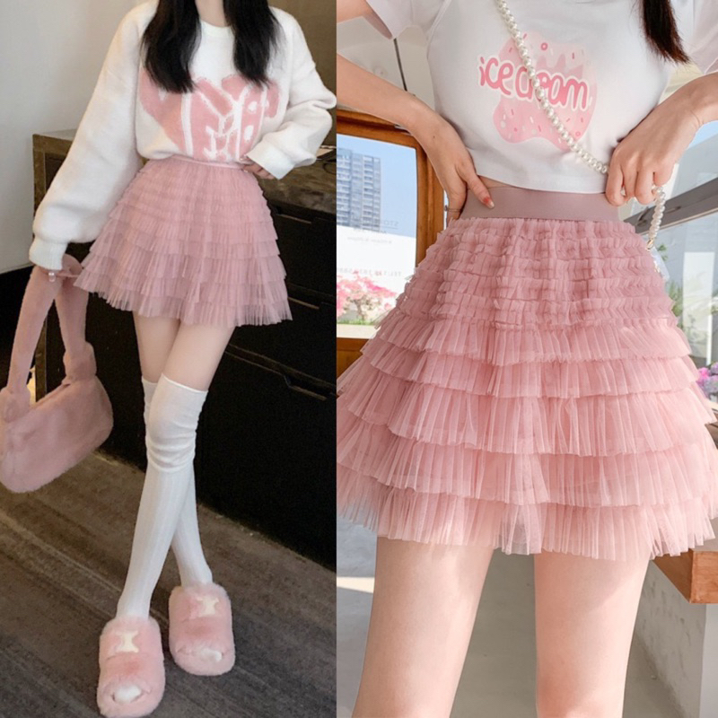 Mini layers skirt กระโปรงสั้น ดีเทลเย็บชั้นถี่ๆ ทรงบานสุดคิ้วท์ มี7สี