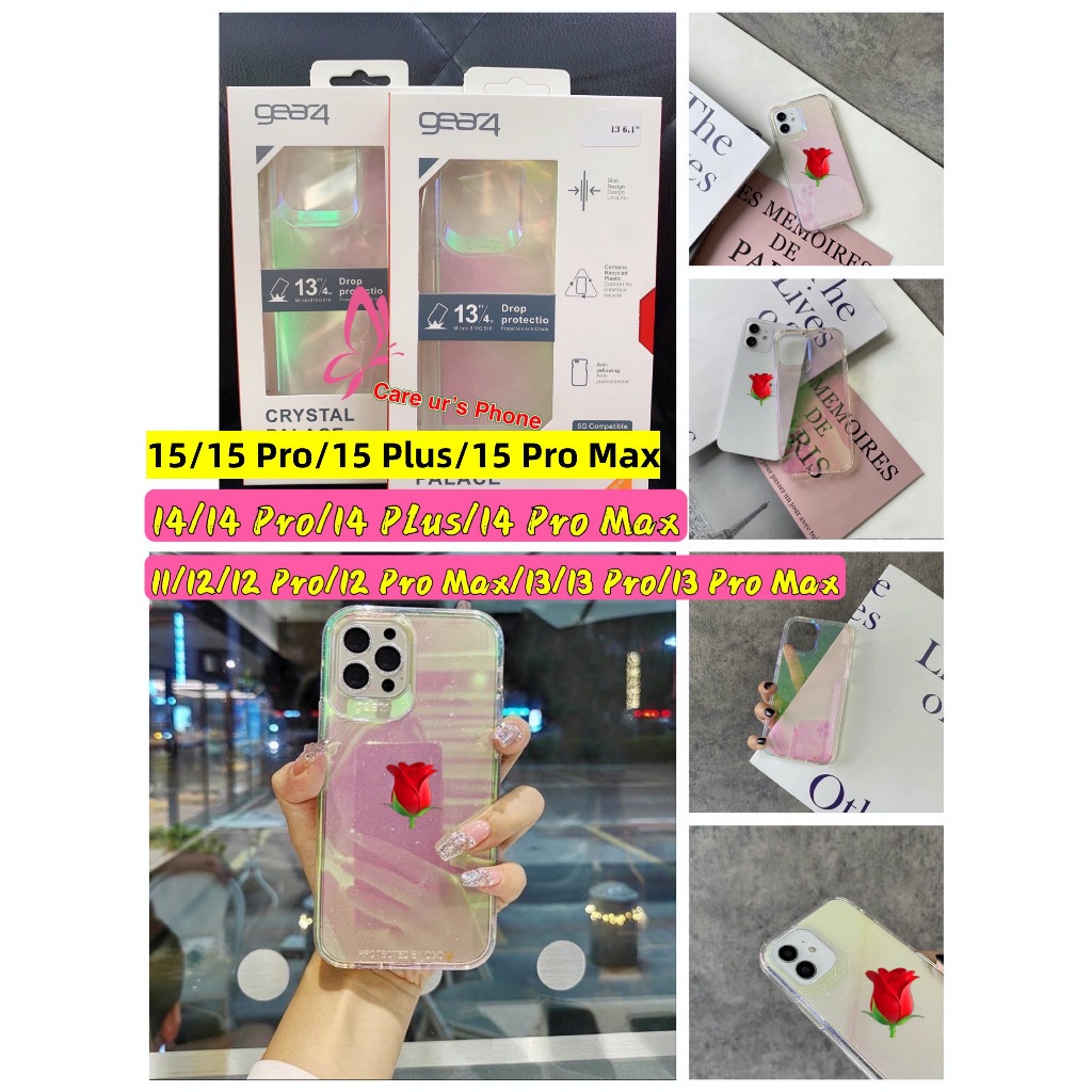 เคสแท้ Gear4 Caseเคสกลิตเตอร์สีปรอทกากเพชรกันกระแทกรุ่น15/15pro/15promax/14/14Pro/14 ProMax/11/12/12