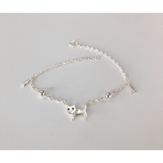 สร้อยข้อเท้าลายแมวเงินแท้925 เครื่องประดับเงินแท้ สร้อยข้อเท…