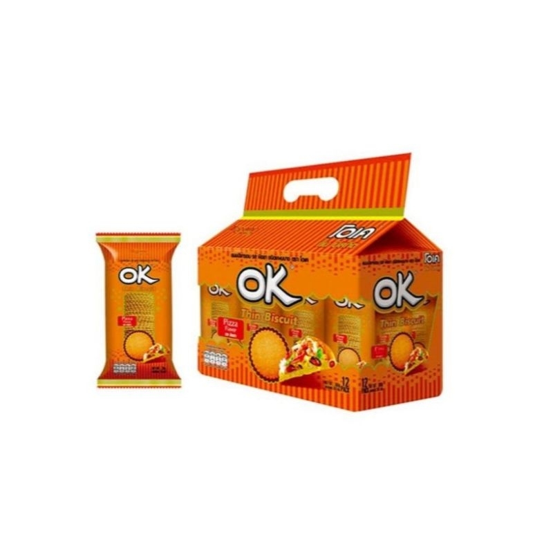 🍃OK Thin Biscuit ขนมปังกรอบแผ่นบาง ตรา โอเค แพ็ค 12 ห่อเล็ก
