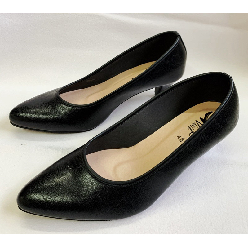 รองเท้าคัทชูปลายแหลม ส้นสูง 2 นิ้ว หนังนิ่ม สีดำ ไซซ์ 33-48 งาน handmade ใส่สบาย ใส่ทำงาน ใส่ออกงาน