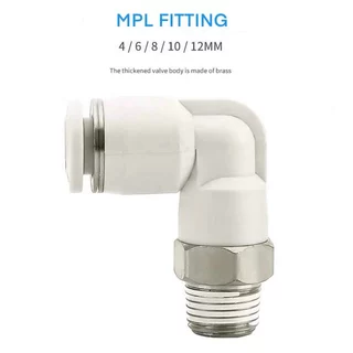 PAMY WPL WHITE FITTING ข้อต่อลมสีขาว ข้อต่องอ 90 องศาเกลียวนอก เสียบสายลม 2 ทาง ข้องอ PL
