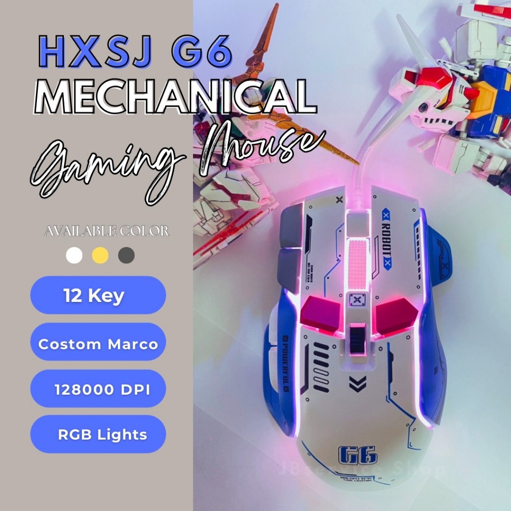 (Jbservice)ส่งจากประเทศไทย เม้าส์เกมส์มิ่ง G6 Gaming mouse เม้าส์มาร์โคร DPI สูงสุด 12800 ไฟ RGB ปรับได้