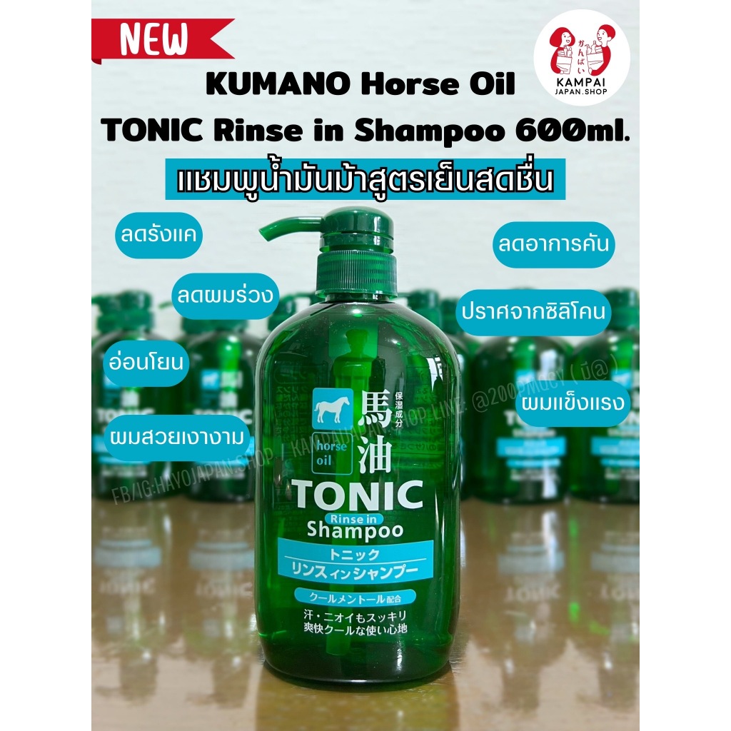 KUMANO Horse Oil TONIC Rinse in Shampoo 600ml. แชมพูน้ำมันม้าสูตรเย็น