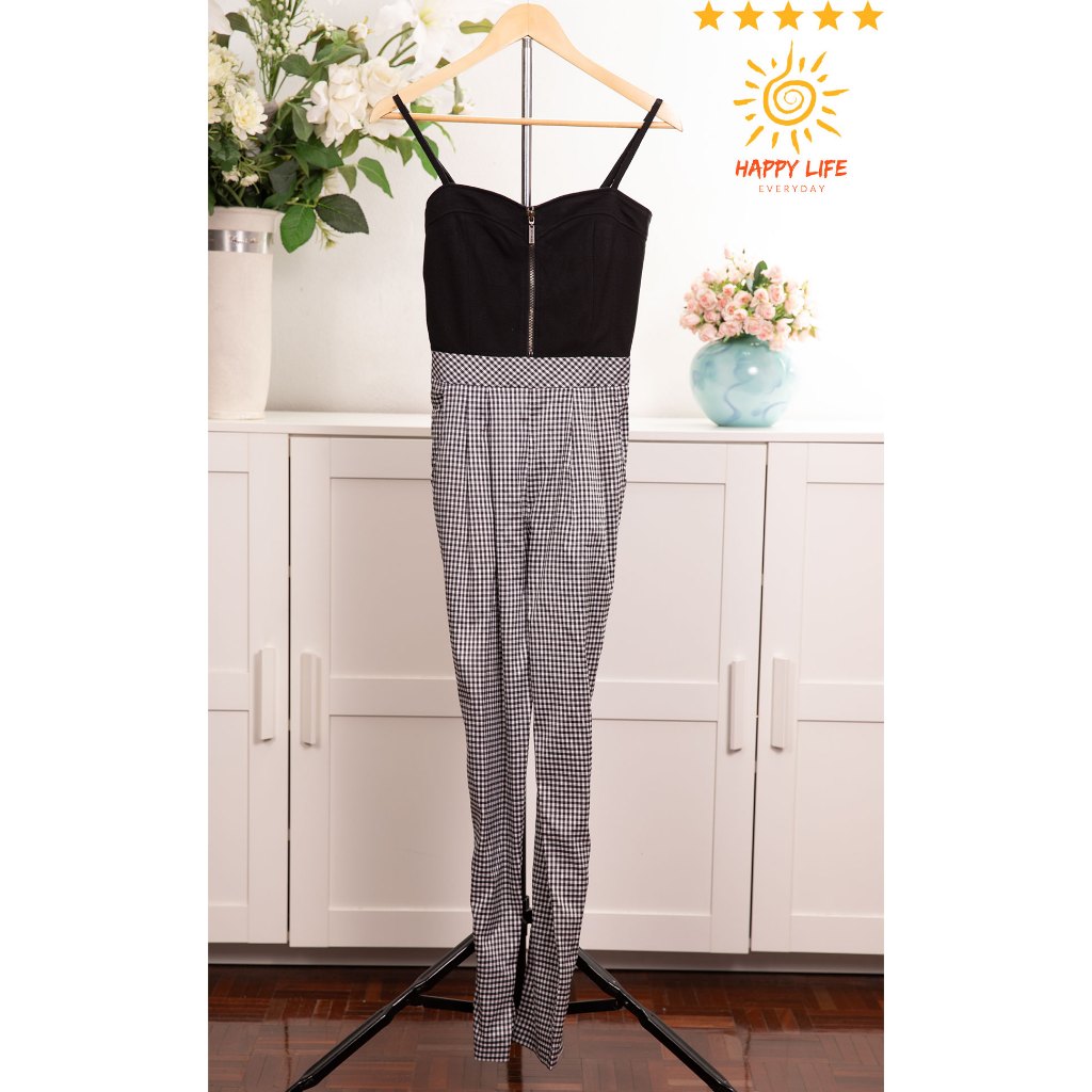 จั้มสูทขายาวมือสอง CECIL McBEE คอวีอกยืดได้ สายสามรถปรับได้ ผ้าคอตตอน มีกระเป๋าซ้ายขวา กางเกงขาเดฟมี