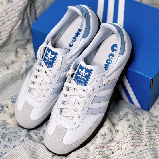 （ของแท้ 100 %）adidas Samba OG ID2055 สีขาว - ฟ้า