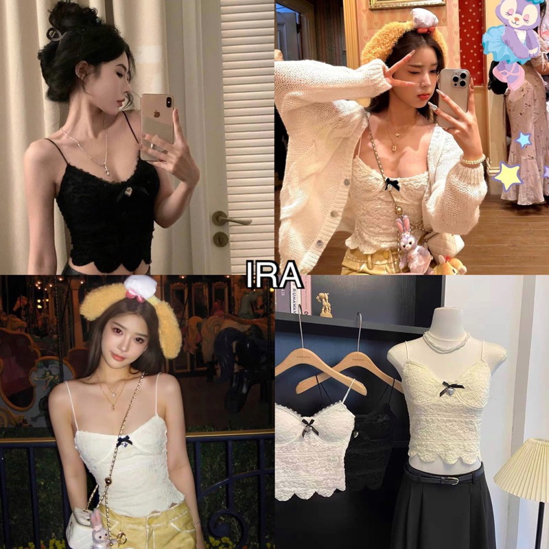 BY IRA Bratop เสื้อลูกไม้ มีฟองน้ำสม็อคหลังแต่งลูกไม้ สม็อคหลัง น่ารักมากๆ