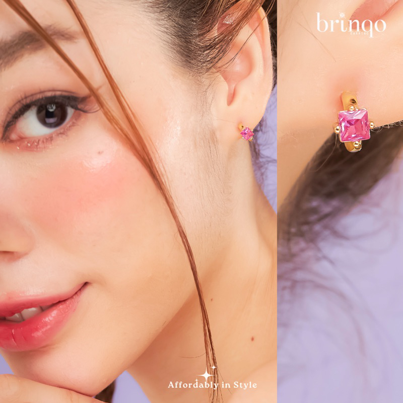 Brinqo 18K Brass Earring ต่างหูทองเหลือง18k  pink stud Earrings