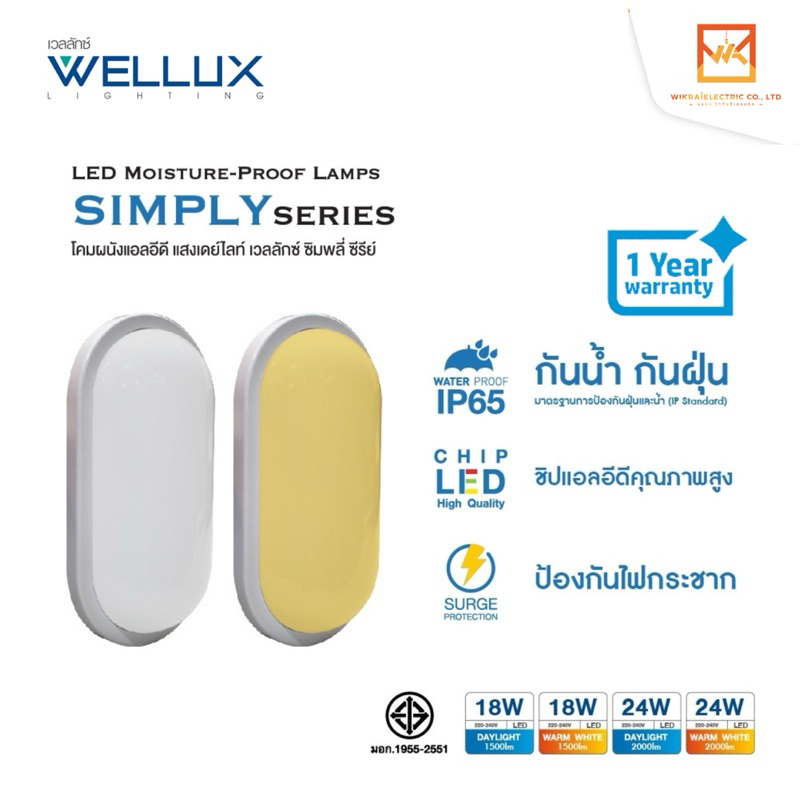 WELLUX โคมไฟตกแต่งผนัง 18W 24W แสงขาว แสงวอร์ม LED Moisture-Proof Lamp SIMPLY SERIES [สำหรับใช้งานภายนอก]