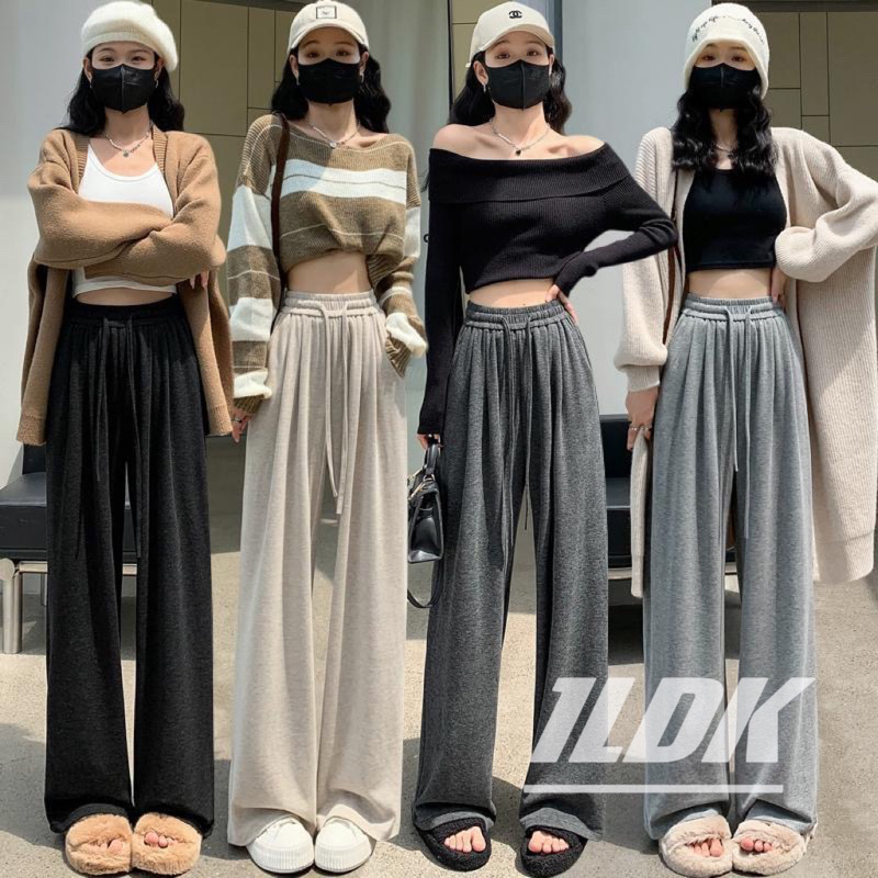 1LDK พร้อมส่ง กางเกงวอร์มมีเชือกเอวสม็อค ผ้าดิบโซล่อนใส่แมทช์ได้กับทุกลุค(911)