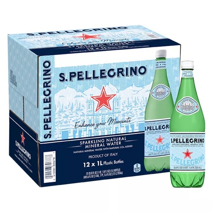 พร้อมส่ง San Pellegrino Sparkling Mineral Water 1000 ml (PET) น้ำแร่อัดแก๊สธรรมชาติ ขวดพลาสติก 12 ขวด