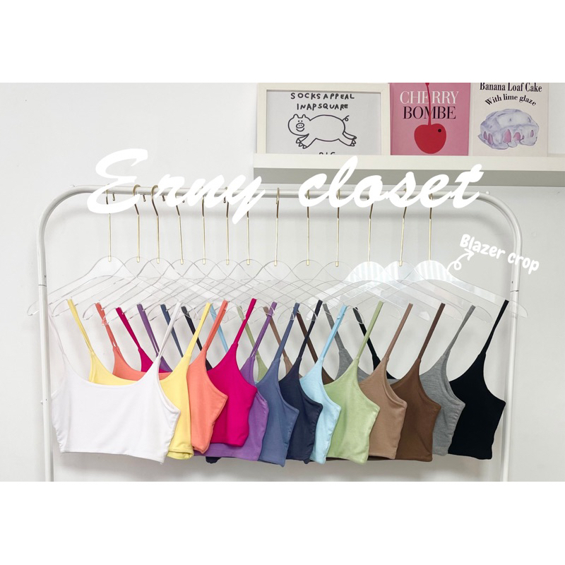 Blazer crop สายเดี่ยวเรย่อน #E43ข