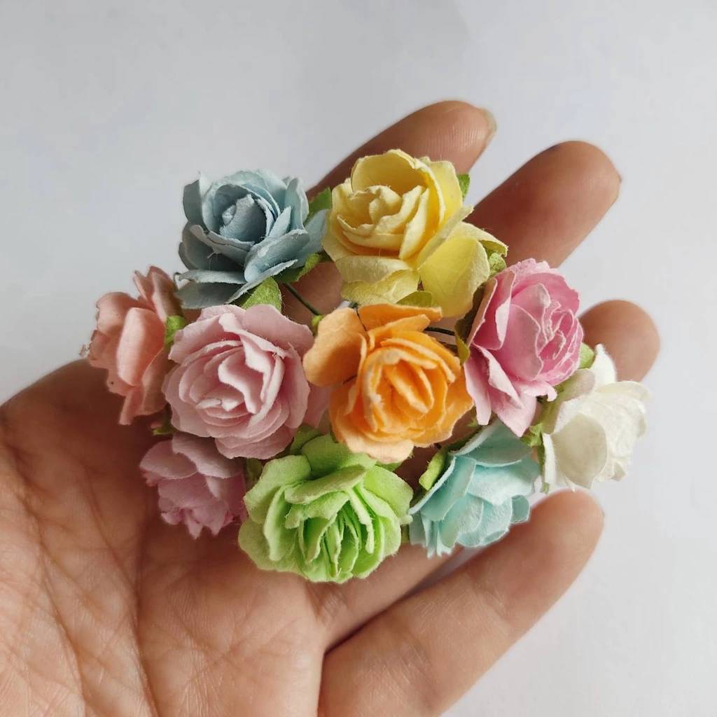 [10 ดอก] ดอกไม้ประดิษฐ์ จากกระดาษสา ดอกกุหลาบ  23-25 มม Artificial Rose Paper Flower 23-25 mm - รูปที่ 3