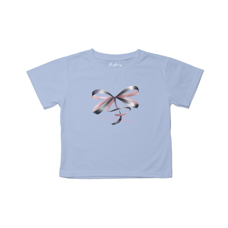 (ลดในไลฟ์ 50%)เสื้อครอป Anything ลายโบว์ อก38-40 ยาว19“