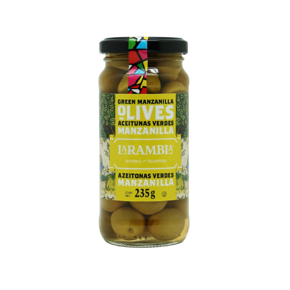 ลา แรมบลา มะกอกเขียวมันซานิลา 235 กรัม -  Whole Green Manzanilla Olives 235g La Rambla brand