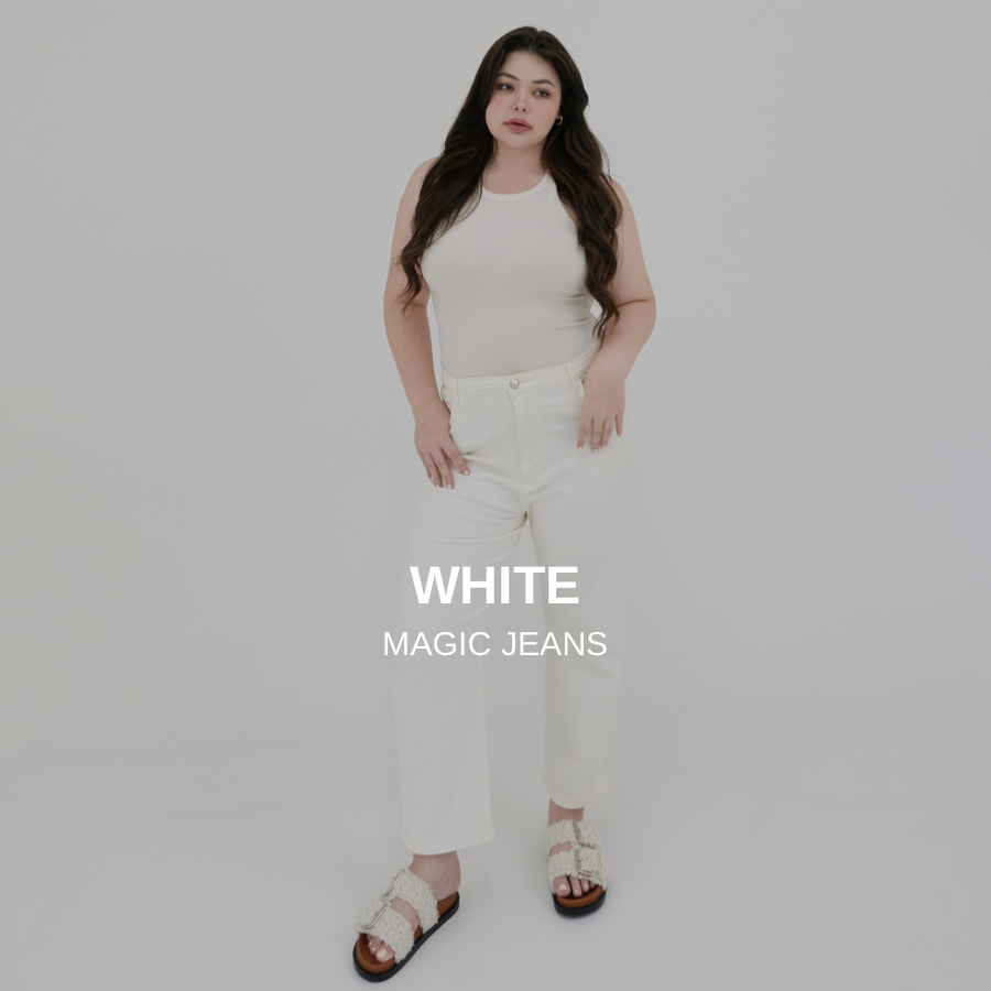 MAGIC JEANS ยีนส์วิเศษสี WHITE **แนะนำลด1-2ไซส์ และอ่านวิธีเลือกไซส์ก่อนสั่งซื้อ
