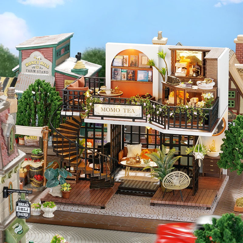 บ้านDIY มีฝาครอบกันฝุ่น รุ่น LV-001 Jungle MomoTea Scale ร้านชาสไตล์วินเทจ Doll house ร้านคาเฟ่