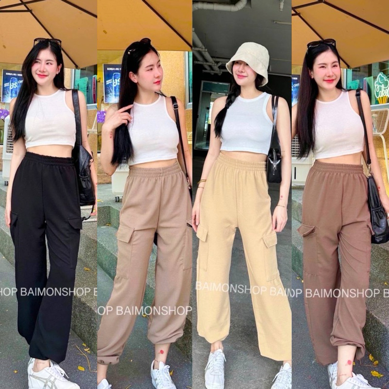 aimorn_shop กางเกงขาจั้ม ทรงคาร์โก้ผ้ามูลเวฟ มีกระเป๋า2ข้างฮิตสุดๆ กำลังมาแรง สวยเท่ห์