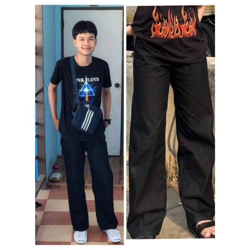 กางเกงยีนส์รุ่นON THE WAYขากระบอกดำมิดไนท์สไตล์วินเทจ เอวสูง ใส่ได้ทั้งชายและหญิง ผ้าดี สีไม่ตก ใส่สบาย