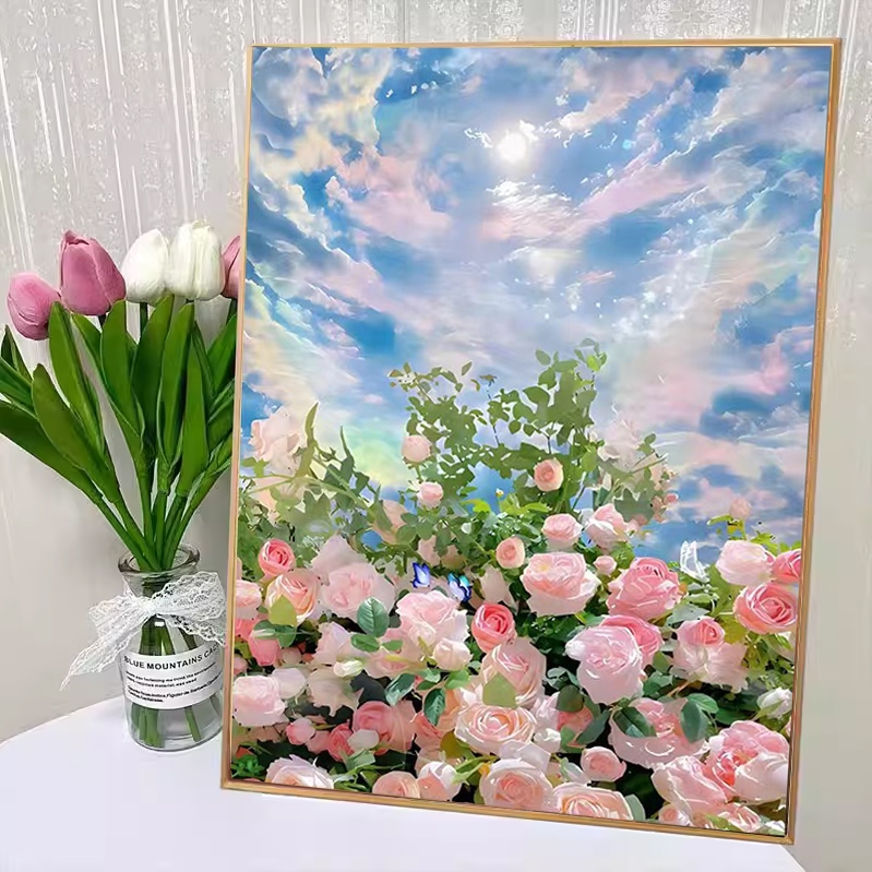ภาพวาดสีน้ํามัน 【40*50 ซม】ระบายสีตามตัวเลข รูปดอกไม้ ไร้กรอบ DIY สําหรับผู้ใหญ่ ของขวัญ