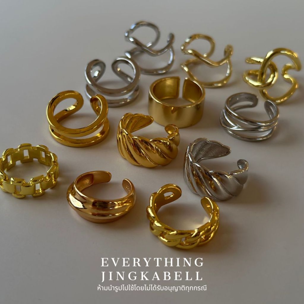 พร้อมส่ง แหวนเงินแท้ 92.5% ชุบทองเหลือง 24K แหวนทองสายฝอ【ทนทาน】