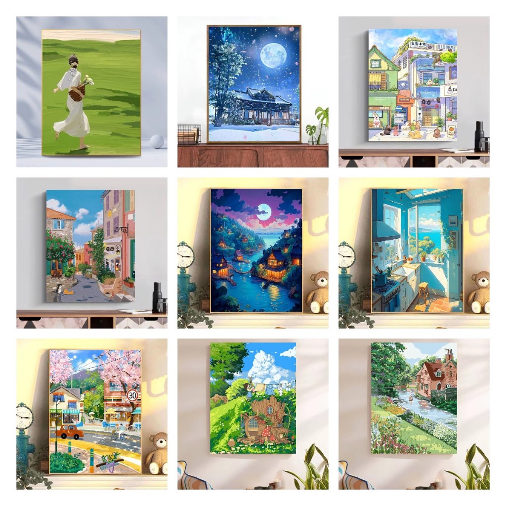 ระบายสีตามตัวเลข 40x50cm ผ้าใบระบายสี ระบายสี ระบายสีตามตัวเลข ระบายสีตามเลข ภาพระบายสีตามตัวเลข ภาพทิวทัศน์