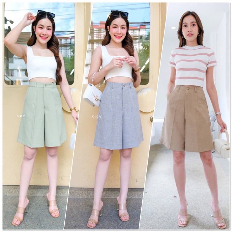 กางเกงทรงเอเอวสูงขาสามส่วนเก็บทรงสวยกระดุมหน้ามีกระเป๋าM-3XL♾️