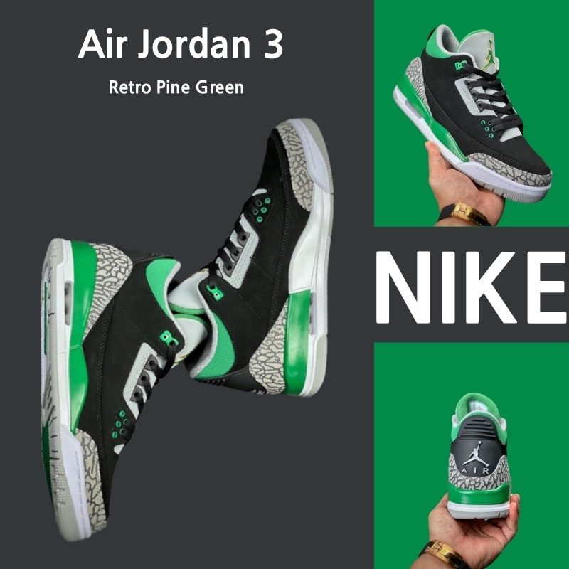 (Real shot) Nike Air Jordan 3 Retro pine green 100% authentic sneakers running shoes Nike shoes