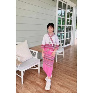 ผ้าถุงผ้าฝ้ายต่อลายผ้าทอแบบเอวยืดของเด็ก