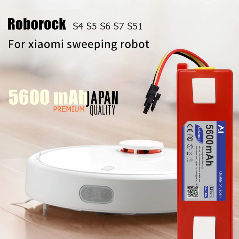 Battery แบตเตอรี่หุ่นยนต์ดูดฝุ่น For Xiaomi, Roborock S4 S5 S6 S7 S51 E4, Q revo Battery Li-ion 5600mAh 14.4-14.8VJapan