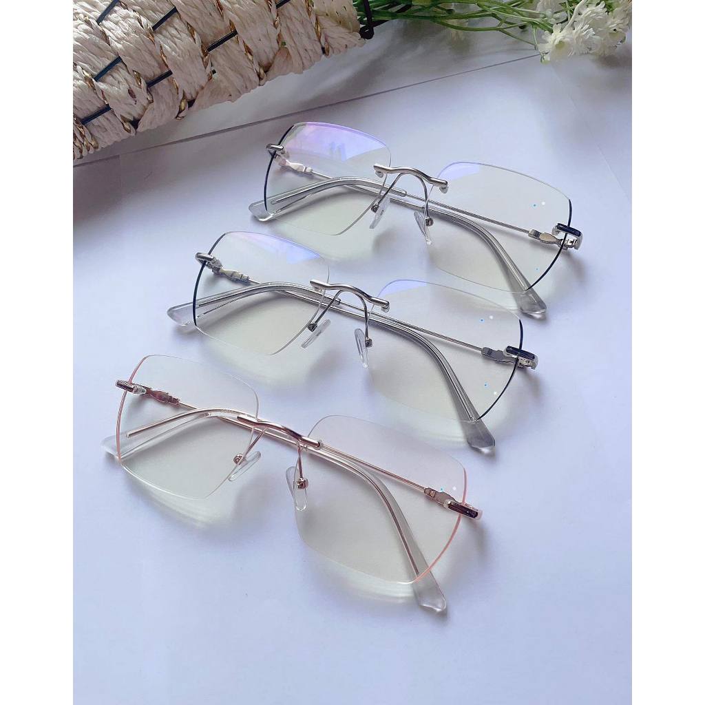 แว่นสายตาสั้น ไร้ขอบ กรองแสงสีฟ้ามัลติโค๊ต มี -50 ถึง-400( BLUE Block , MULTICOAT ) กรอบพร้อมเลนส์สายตา