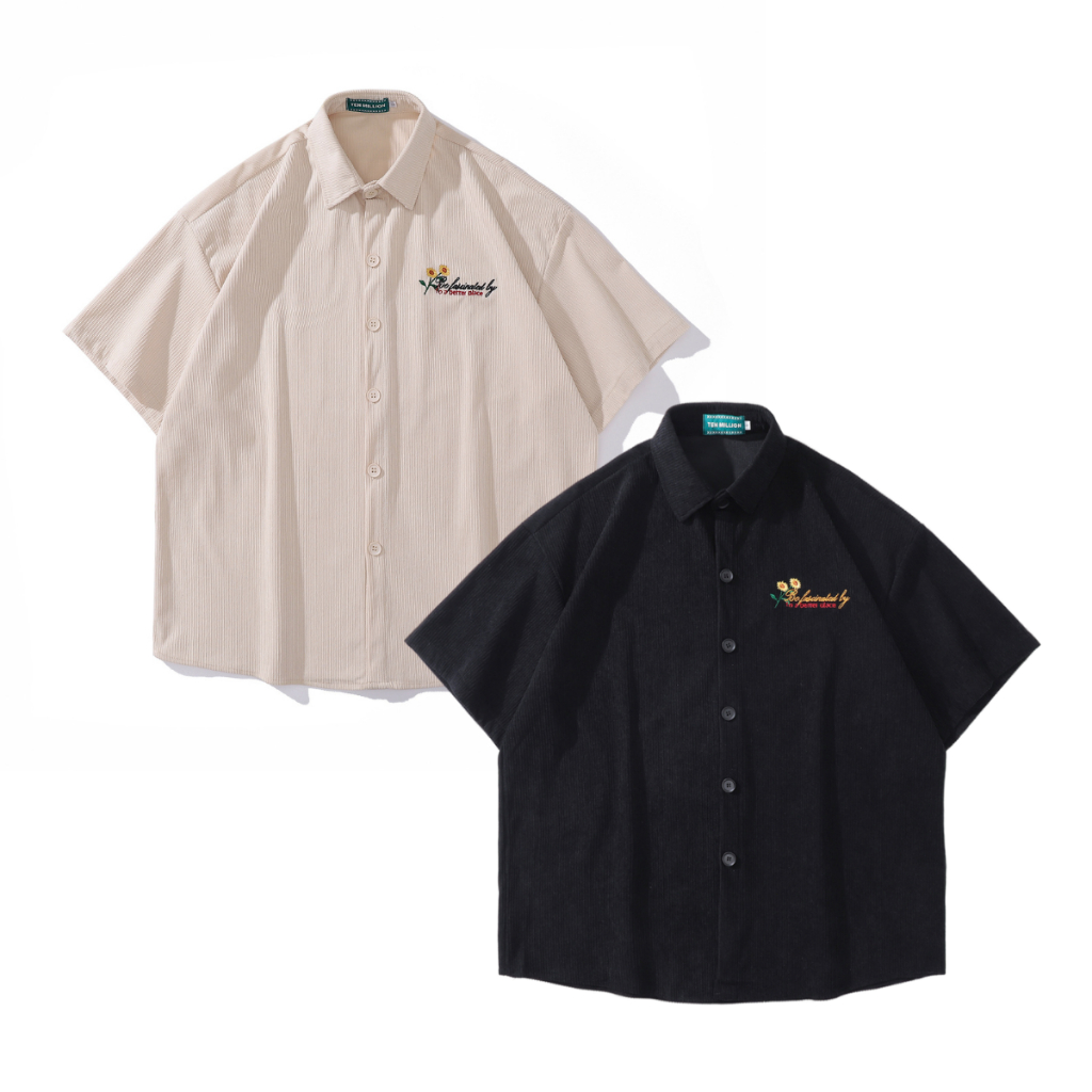 เสื้อเชิ้ตลูกฟูกเกาหลีสไตล์มินิมอลงานปักหน้าอก Premium Shirt Korea