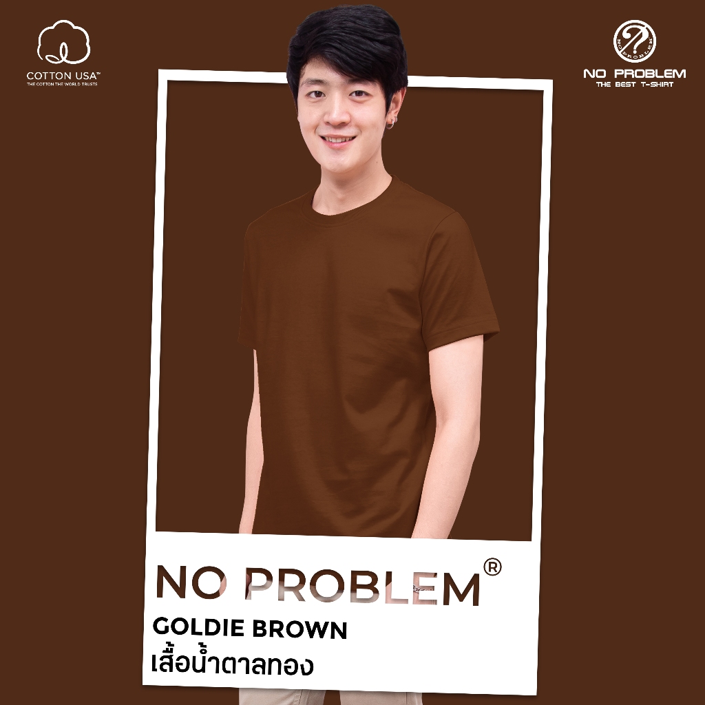 เสื้อยืดคอกลม สีน้ำตาลทอง No problem - Basic Tee NO.0020 Cotton100% Pine Forest Tone