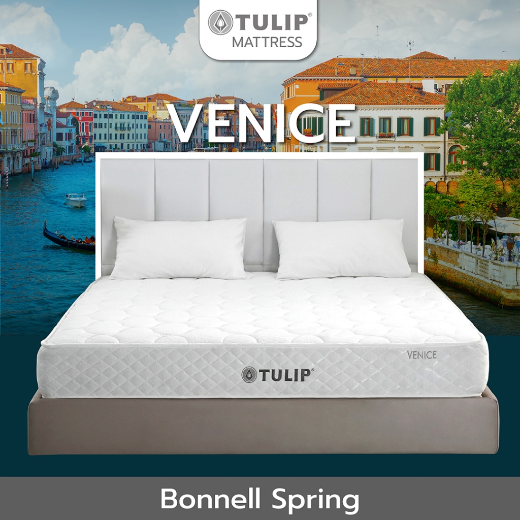 ที่นอน Tulip รุ่น VENICE (เวนิส) ที่นอนระบบบอนเนลล์สปริง  แบบมาตรฐาน ผ้าทอสีขาวละมุน หนา 9 นิ้ว รับป